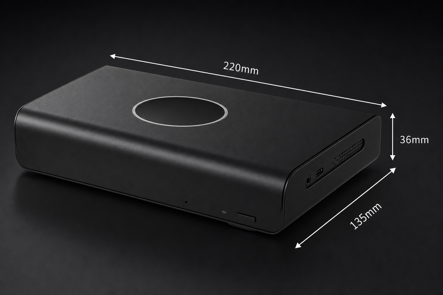 MDT AIImmerse 三维尺寸示意：220mm × 135mm × 36mm